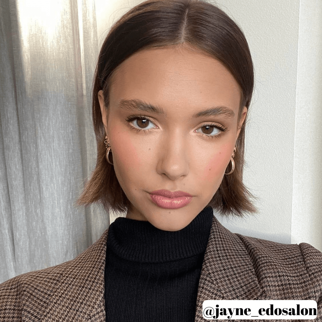 woman with short brunette bob cut hair