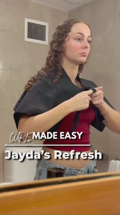 Jayda's refresh Routine with an video of a brunette curly haired woman