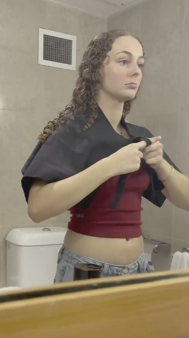 Load video: curly hair model, with brunette curly hair uses a LOHY. kit to define and style her hair